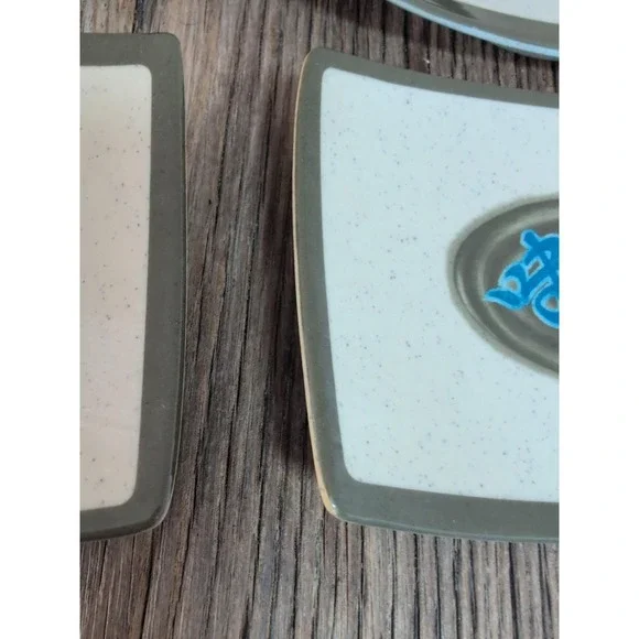 Vintage Style Sushi Plates Set of 6 Speckled Cream Blue Abstract Design - Picture 10 of 16